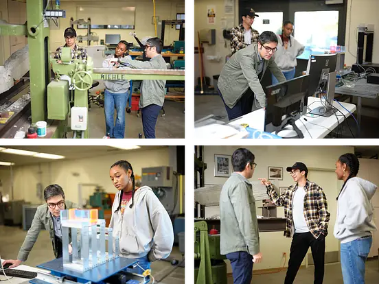 Students conducting structural engineering experiments in the SEHM Lab